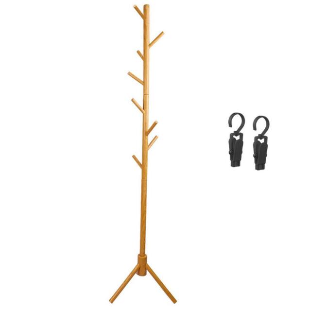Ventryn Wooden Coat Stand Tree with 8 Hooks, Hallway Hat Hanger in Natural - image 1