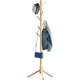 Ventryn Wooden Coat Stand Tree with 8 Hooks, Hallway Hat Hanger in Natural - thumbnail 3