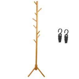 Ventryn Wooden Coat Stand Tree with 8 Hooks, Hallway Hat Hanger in Natural - thumbnail 1