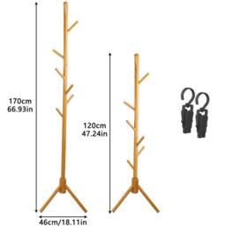 Ventryn Wooden Coat Stand Tree with 8 Hooks, Hallway Hat Hanger in Natural - thumbnail 2