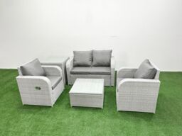 Fimous Light Grey PE Wicker Rattan Garden Furniture Set Sofa Set Reclining Adjustable Chair Square Coffee Table 4 Seater With Side Table - thumbnail 1