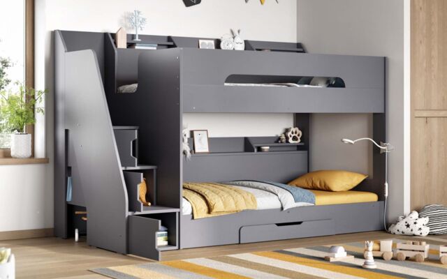 Flair Slick Staircase Bunk Bed with Storage in Grey - Size: Single - image 1