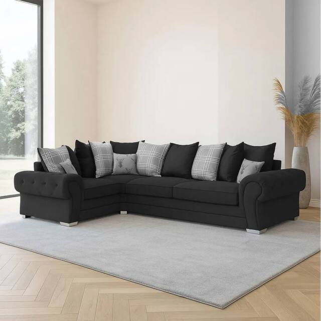 Furniture 786 Verona Scatter Back 1c2 Corner Sofa Chenille Fabric in Black - image 1