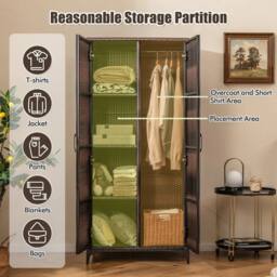 NESTLUNE 157cm High Wicker Storage Cabinet 2 Door PE Rattan Closet in Brown - Size: 100 cm x 15 cm - thumbnail 3