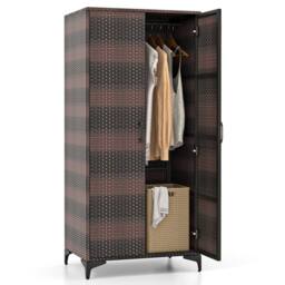 NESTLUNE 157cm High Wicker Storage Cabinet 2 Door PE Rattan Closet in Brown - Size: 100 cm x 15 cm