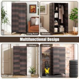 NESTLUNE 157cm High Wicker Storage Cabinet 2 Door PE Rattan Closet in Brown - Size: 100 cm x 15 cm - thumbnail 4