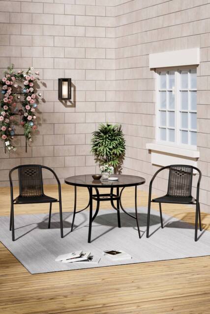 Living and Home 2 Seater Outdoor Garden Dining Bistro Set in Black - image 1