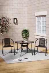 Living and Home 2 Seater Outdoor Garden Dining Bistro Set in Black - thumbnail 1