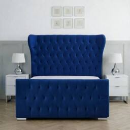 Living Comfort Bedz Velvetine Upholstered Gas Lift Storage Bed with 48 Inch Headboard in Blue - Size: Single - thumbnail 2
