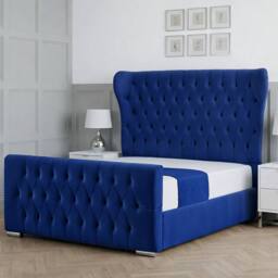 Living Comfort Bedz Velvetine Upholstered Gas Lift Storage Bed with 48 Inch Headboard in Blue - Size: Single - thumbnail 1