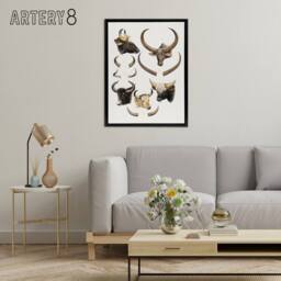 "Artery8 Bovine Animal Horns Vintage Illustration Lydekker Framed Canvas Art in White - Size: W24"" x H32""" - thumbnail 3