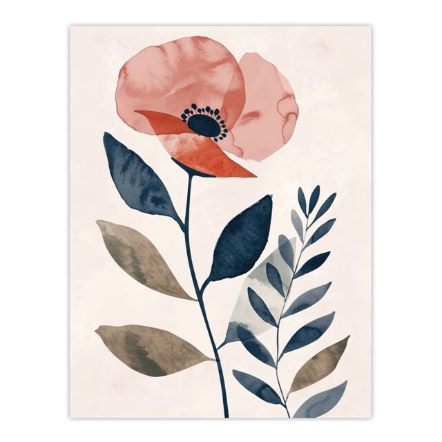 "Artery8 Singe Boho Poppy Flower Floral Watercolour Wall Art Print in Pink - Size: W18"" x H24""" - image 1
