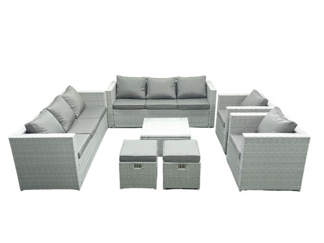 Fimous Outdoor Rattan Sofa Garden Furniture Set with 2 Armchairs Square Coffee Table 2 Small Footstools Light Grey Mixed - image 1