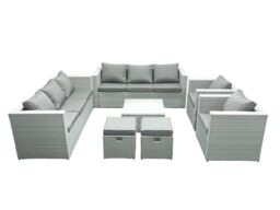Fimous Outdoor Rattan Sofa Garden Furniture Set with 2 Armchairs Square Coffee Table 2 Small Footstools Light Grey Mixed - thumbnail 2