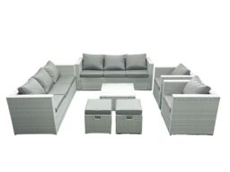 Fimous Outdoor Rattan Sofa Garden Furniture Set with 2 Armchairs Square Coffee Table 2 Small Footstools Light Grey Mixed - thumbnail 1