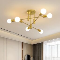 Garwarm 6 Lights Gold Modern Chandelier Metal Vintage Pendant Light