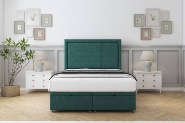 "Comfort Beds Savoy Plush Ottoman Bed Base-26"" Strutted Headboard in Emerald - Size: Small Single" - image 1