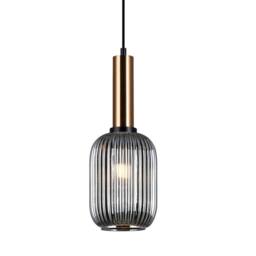 Netlighting Modern Hanging Pendant Brass 1 Light with Glass Smoky Shade E27 in Gold