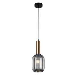 Netlighting Modern Hanging Pendant Brass 1 Light with Glass Smoky Shade E27 in Gold - thumbnail 2