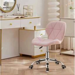 KORVIXA Pink Cushioned Computer Desk Office Chair with Chrome Legs - Size: 100 cm x 100 cm - thumbnail 2