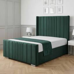 Living Comfort Bedz Cambridge Wingback Upholstered Bed Slatted Base with 48-Inch Headboard in Green - Size: Single - thumbnail 1