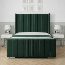 Living Comfort Bedz Cambridge Wingback Upholstered Bed Slatted Base with 48-Inch Headboard in Green - Size: Single - thumbnail 2