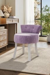 Living and Home Purple Velvet Make Up Chair Dressing Footstool with White Legs - thumbnail 2