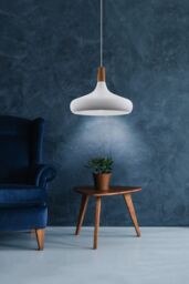 Eglo Sabinar White Metal/Wood Single Pendant Light - thumbnail 1