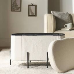 OHS Boucle Large Oval Ottoman Storage Box Footstool Bench with Legs in Cream - thumbnail 2