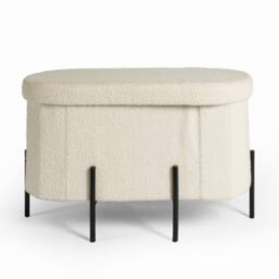 OHS Boucle Large Oval Ottoman Storage Box Footstool Bench with Legs in Cream - thumbnail 3
