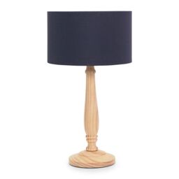 ValueLights Victoria Light Wood Traditional Stem Table Lamp with Fabric Drum Shade in Navy - thumbnail 2