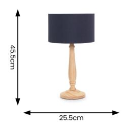 ValueLights Victoria Light Wood Traditional Stem Table Lamp with Fabric Drum Shade in Navy - thumbnail 5