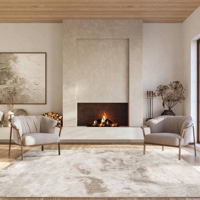 Desire Rugs Elysium Modern Abstract Living Room Area Rug Metallic Sheen- Nebula in Light Beige - Size: 200 cm x 290 cm - image 1