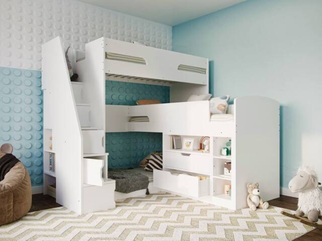 Flair Oscar Staircase Triple Bunk Bed with Storage in White - Size: Single - image 1