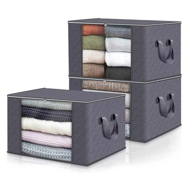 Havendro Gray 3Pcs 60L Zipped Clothes Storage Bags Underbed Wardrobe Organizer in Grey - image 1