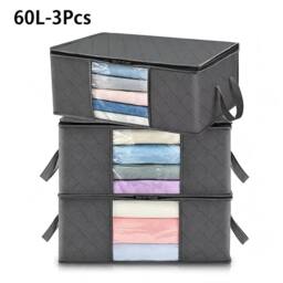 Havendro Gray 3Pcs 60L Zipped Clothes Storage Bags Underbed Wardrobe Organizer in Grey - thumbnail 3