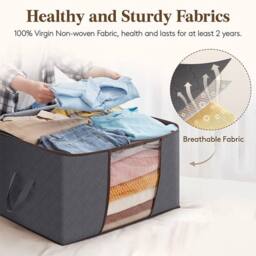 Havendro Gray 3Pcs 60L Zipped Clothes Storage Bags Underbed Wardrobe Organizer in Grey - thumbnail 4