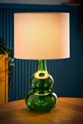 ValueLights Aida Natural Linen Tall Lamp Shade Bright Bubble Glass Table Lamp in Bright Green - thumbnail 2