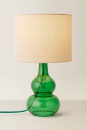 ValueLights Aida Natural Linen Tall Lamp Shade Bright Bubble Glass Table Lamp in Bright Green - thumbnail 3