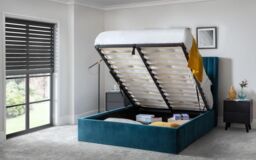 Ashfield Teal Scalloped Premium Velvet Ottoman Bed - King in Grey - thumbnail 2
