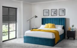Ashfield Teal Scalloped Premium Velvet Ottoman Bed - King in Grey