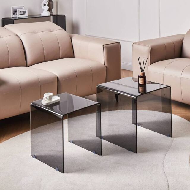 Wyld and Coco Nest of 2 Black Tempered Glass Side Tables - Rectangular Minimalist - image 1