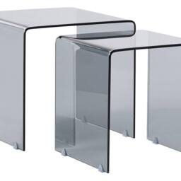 Wyld and Coco Nest of 2 Black Tempered Glass Side Tables - Rectangular Minimalist - thumbnail 2