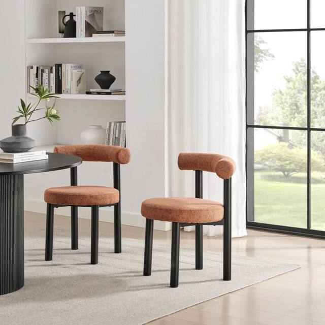 FurnitureboxUK 2x Isola Terracotta Orange Fabric Dining Chairs Black Legs - image 1