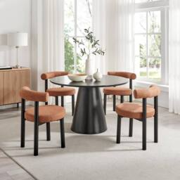 FurnitureboxUK 2x Isola Terracotta Orange Fabric Dining Chairs Black Legs - thumbnail 4