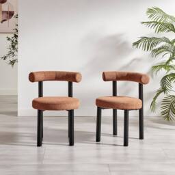 FurnitureboxUK 2x Isola Terracotta Orange Fabric Dining Chairs Black Legs - thumbnail 2