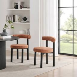 FurnitureboxUK 2x Isola Terracotta Orange Fabric Dining Chairs Black Legs