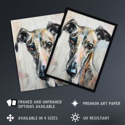 "Artery8 Greyhound Whippet Dog Lover Cute Pet Portrait Framed Art Print in Grey - Size: W12"" x H16""" - thumbnail 2