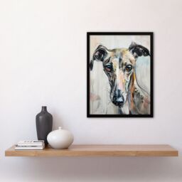 "Artery8 Greyhound Whippet Dog Lover Cute Pet Portrait Framed Art Print in Grey - Size: W12"" x H16""" - thumbnail 4