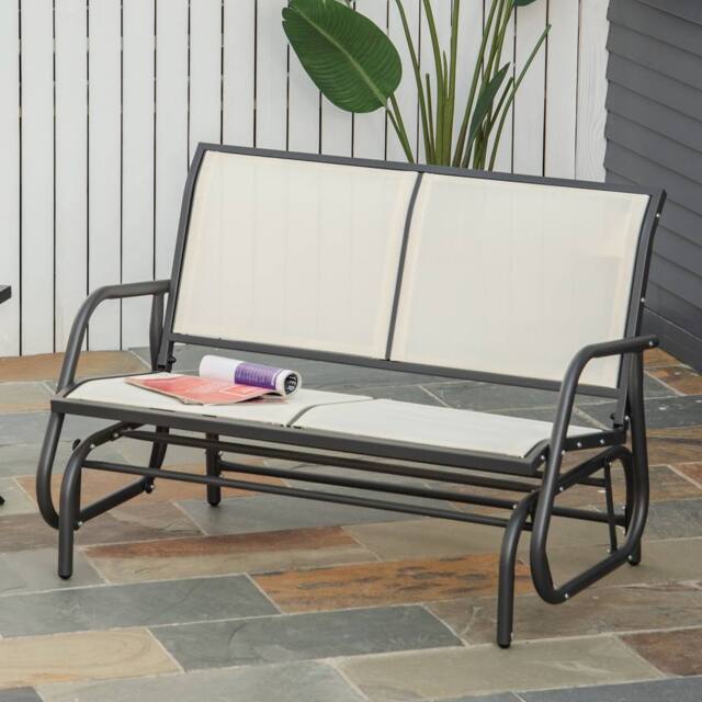 OUTSUNNY 2-Person Patio Glider Bench Gliding Chair Loveseat w/ Armrest in Cream - image 1